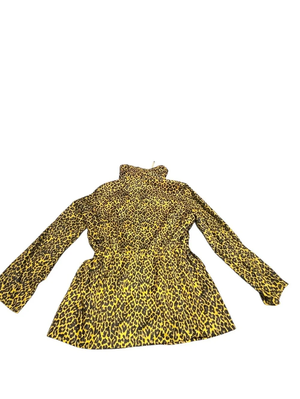 Yellow Leopard Print Drawstring Waist & Neck Windbreaker Rhinestone Detail OS